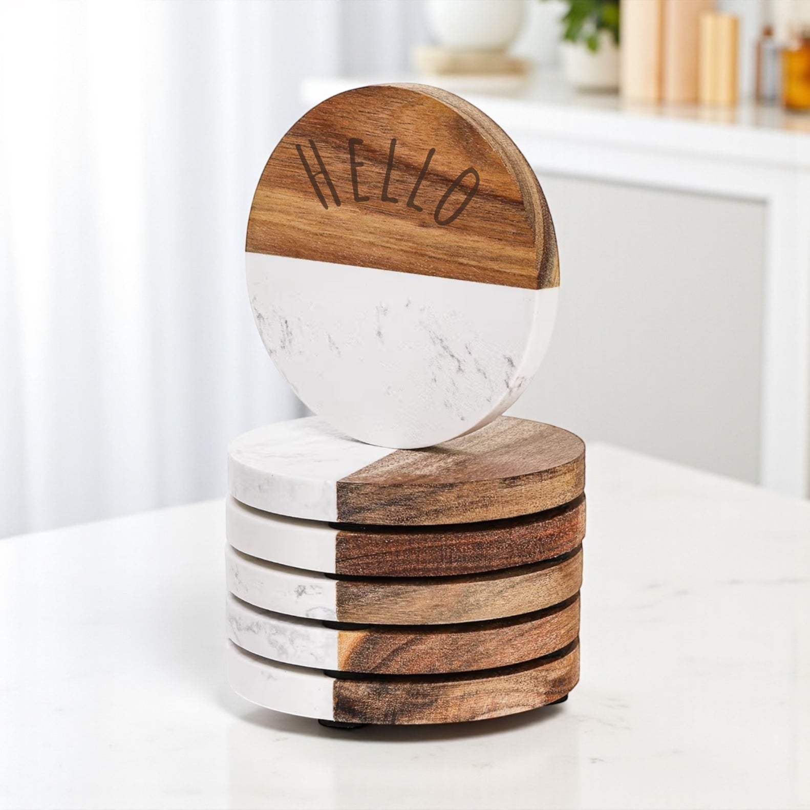 Marble and Wood Coasters (set of 4)